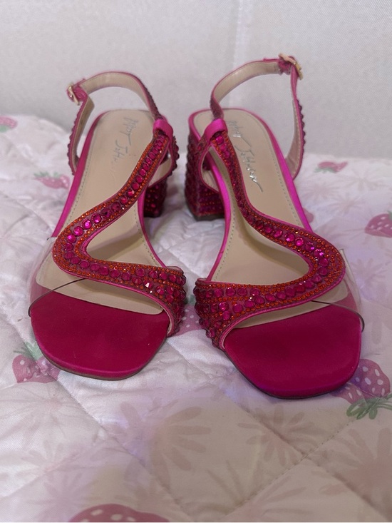 Betsey Johnson Shoes - Betsey Johnson Hot Pink Crystal-Embellished Slingback Block Heels
